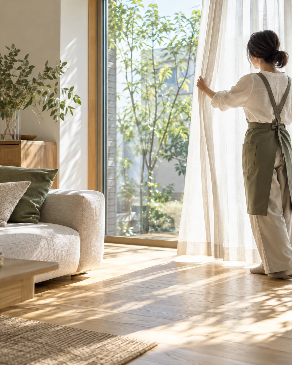 窓辺に柔らかな光が差し込む、整った暮らしのイメージ
