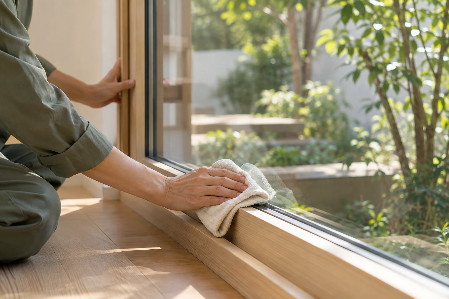清掃を終えた窓の仕上がりを確認するイメージ