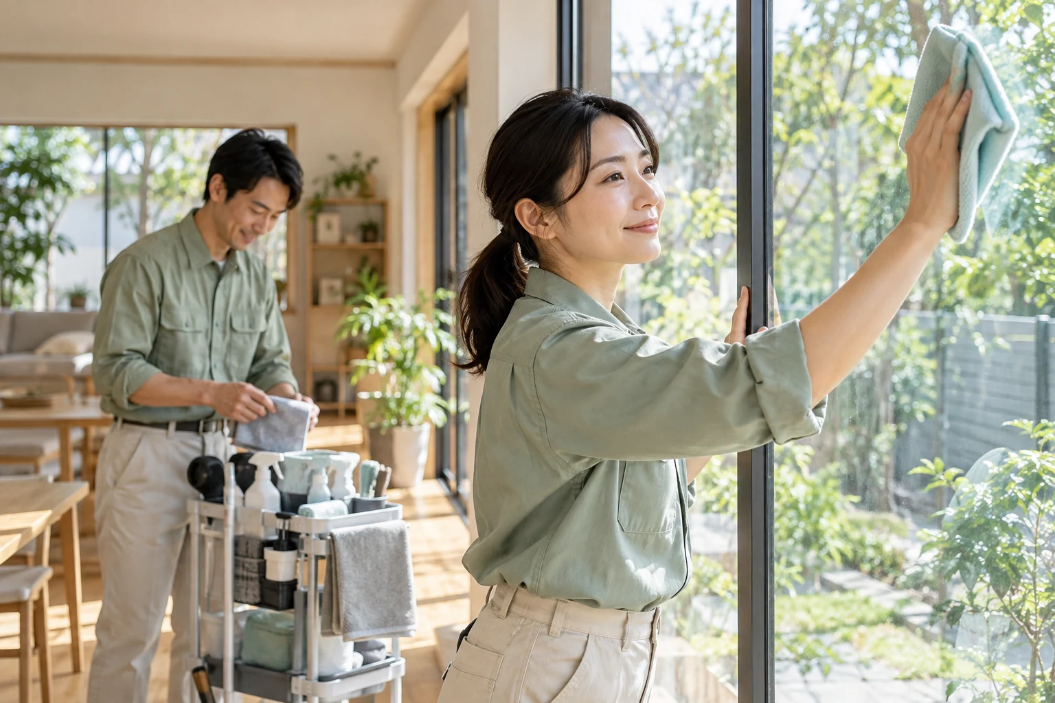 清掃道具を準備する作業のイメージ